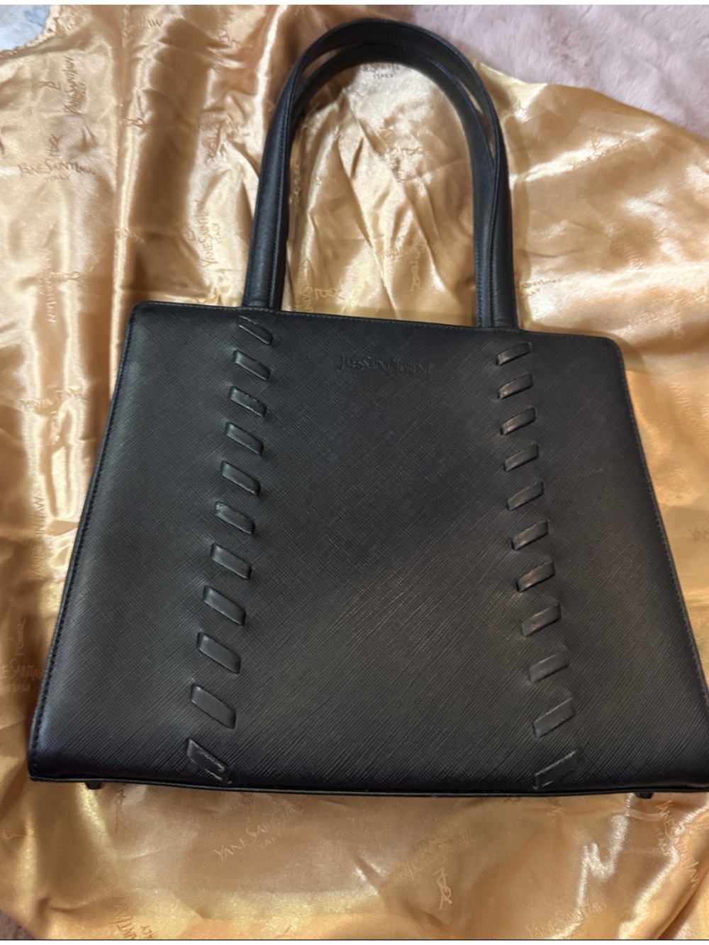 Yves Saint Laurent Black Textured Leather Top-Handle Tote